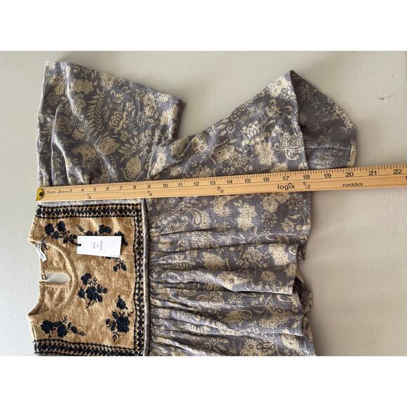 Unsubscribed Blouse Womens Size 2 Smocked Peplum Floral Boho Short Sleeve Casual - Picture 11 of 12